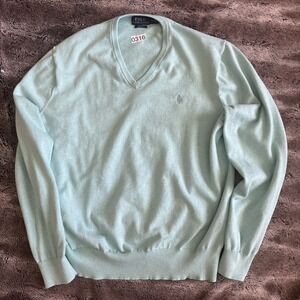 Polo Ralph Lauren V-Neck Sweater Men's XLarge Solid Teal Pony Logo Pima Cotton